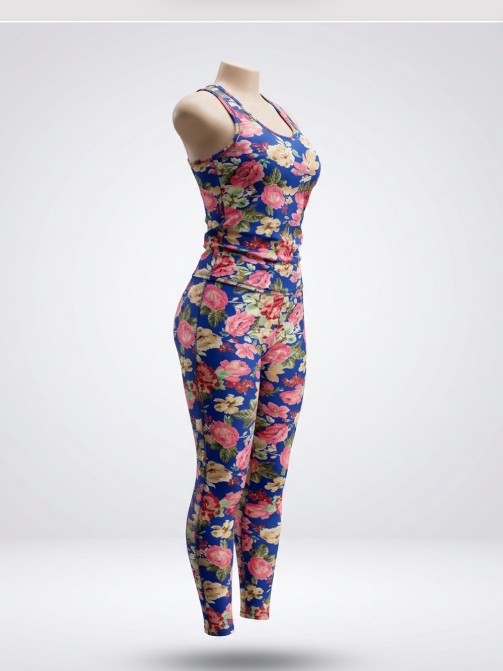 Floral Blue Racerback Tank and Legging Set